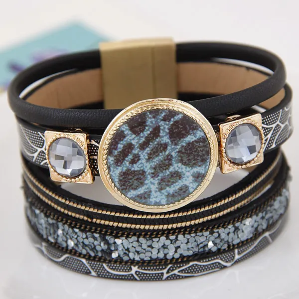 Pulseras, Модный женский браслет из искусственной кожи, магнитные браслеты и браслеты для женщин и мужчин, ювелирное изделие, очаровательный браслет Pulseira masculina - Окраска металла: Black