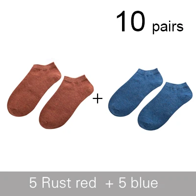 5 rust red 5 blue Новые Брендовые мужские носки из бамбукового волокна, мужские летние невидимые короткие носки для отдыха, цветные мужские носки-башмачки для подарка - Цвет: 5 rust red 5 blue