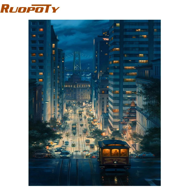 RUOPOTY в раме City Night DIY Краска для рисования по номерам набор абстрактная