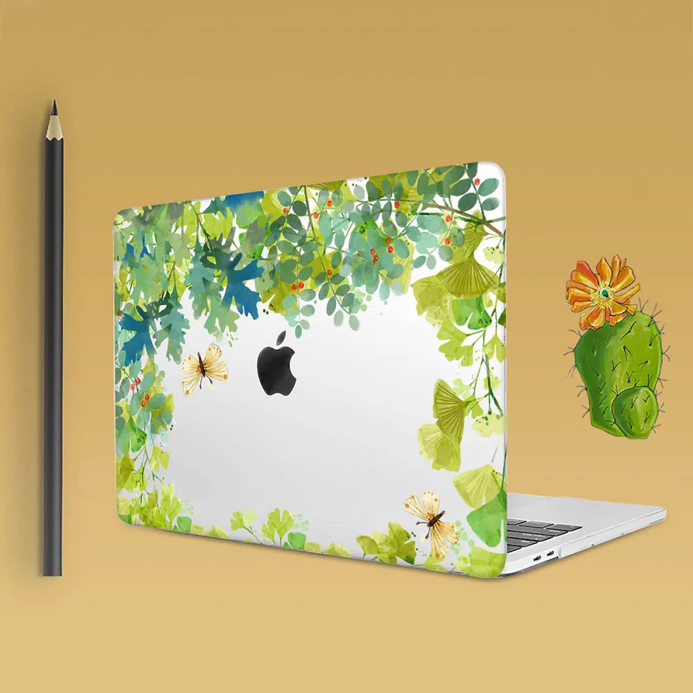 Зеленые листья печатных чехол для MacBook Air 13 11 Pro 15 Retina A1706 A1932 Touch Bar прозрачный