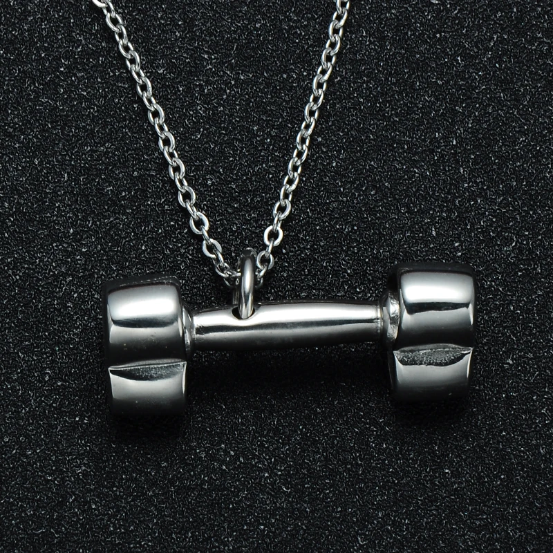 HIP Titanium Stainless Steel Gym Sport Crossfit Fitness Barbell Heart Dumbbell Pendants Necklaces for Men Jewelry | Украшения и