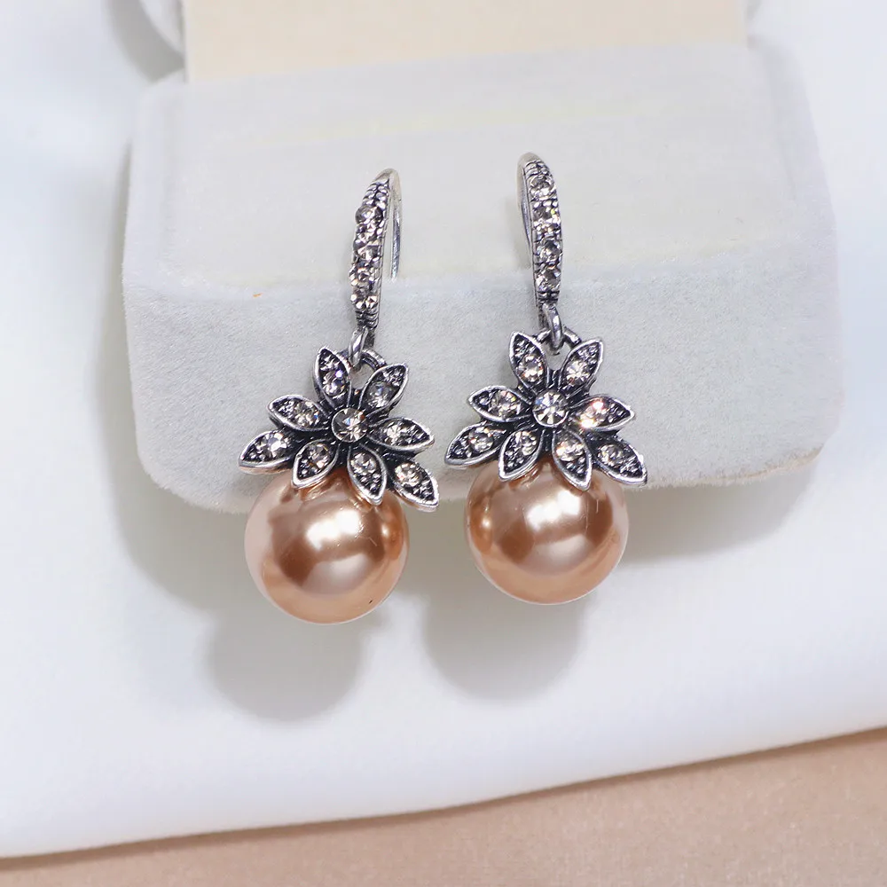 Винтажные висячие серьги подвески с искусственным жемчугом классические