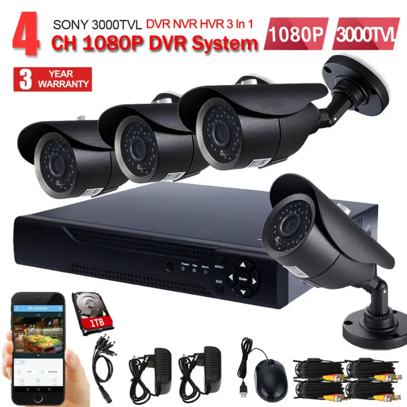 Камера видеонаблюдения JORANK 4 шт. канала 1080P HDMI P2P DVR 3000 ТВЛ 2 МП IP|hdd 2tb|hdd kithdd 1 |