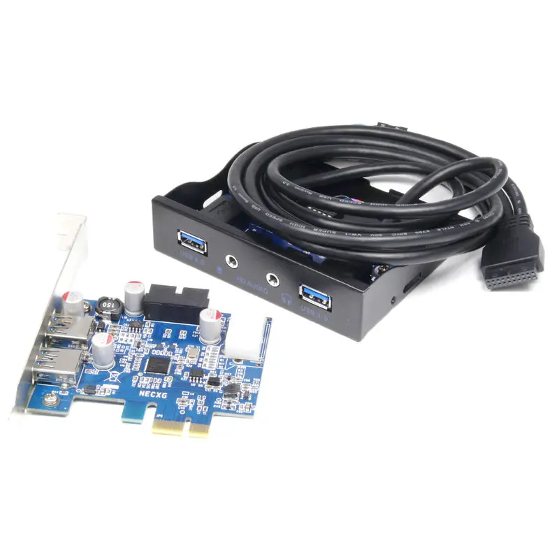 Адаптер PCI E Express PCIE для USB 3 0 с контроллером и передней панелью 5 дюйма концентратор