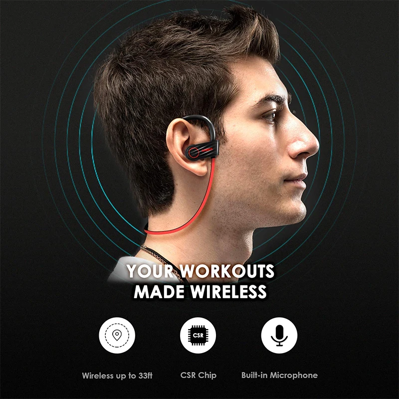 Наушники Bluetooth наушники IPX7 Водонепроницаемый Беспроводной спортивные музыка Бас