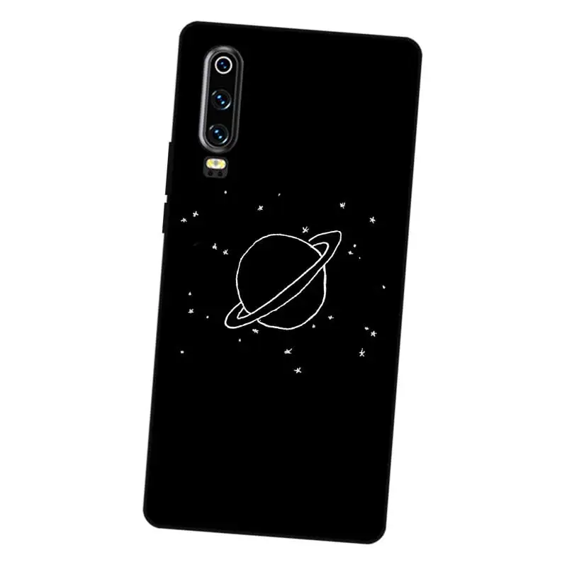 N401 космическая планета звезды черный силиконовый чехол для телефона Huawei P8 P9 P10 P20