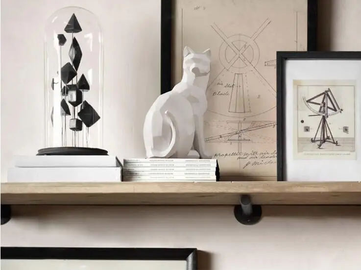 Белая и черная Геометрическая скульптура кошки в стиле оригами абстрактная