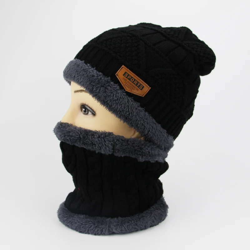 Модная теплая зимняя шапка и шарф для мужчин набор из мягкой вязаной шапки шарфа