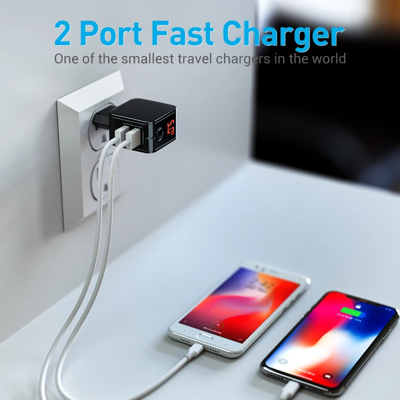 Цифровое зарядное устройство GUSGU со светодиодным дисплеем и двумя USB портами для