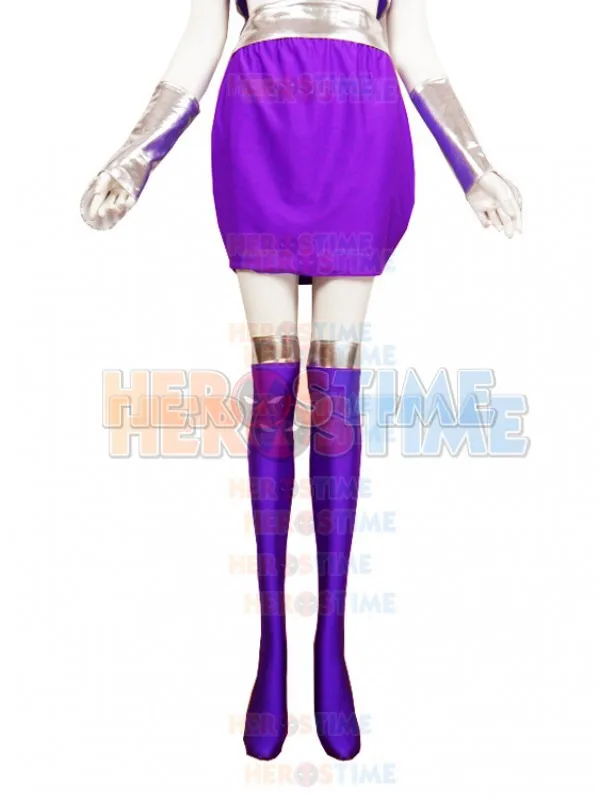 Супергерой костюм из спандекса Starfire старфаер фиолетовый и серебряный для