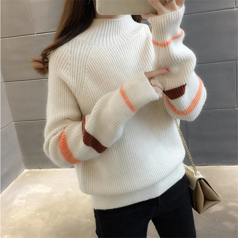 2020 Autumn New Women Pullovers Knitted Sweater Korean Winter Tops Elasticity Loose Jumper Ladies Long Sleeve Turtleneck sweater | Женская
