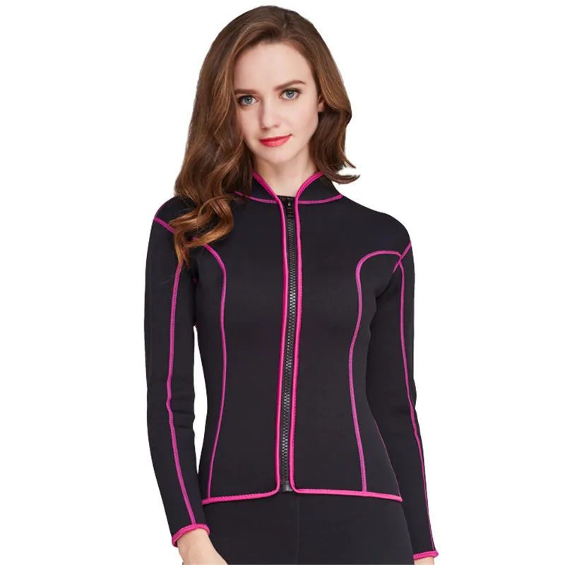2017 New Long Sleeve Swimwear Rash Guard Women Warm 2mm Neoprene Wetsuit Woman Zipper Surf Diving Swimming T-Shirts Top 2XL | Спорт и