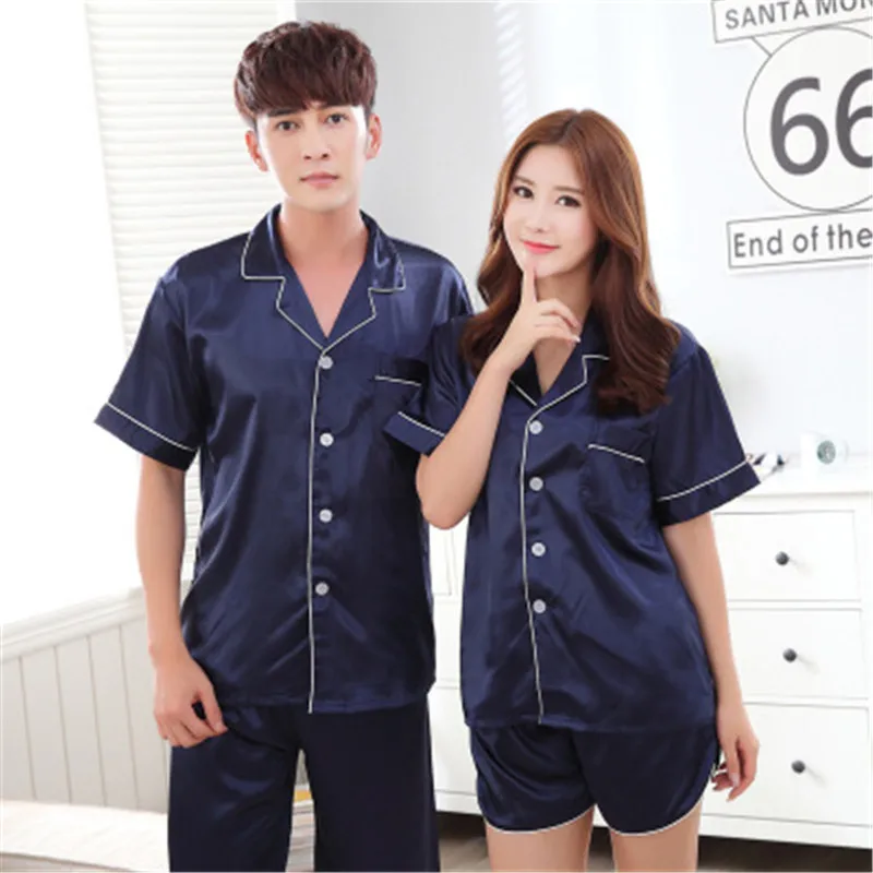 Новые пижамные комплекты из искусственного шелка для мужчин и женщин шелковая