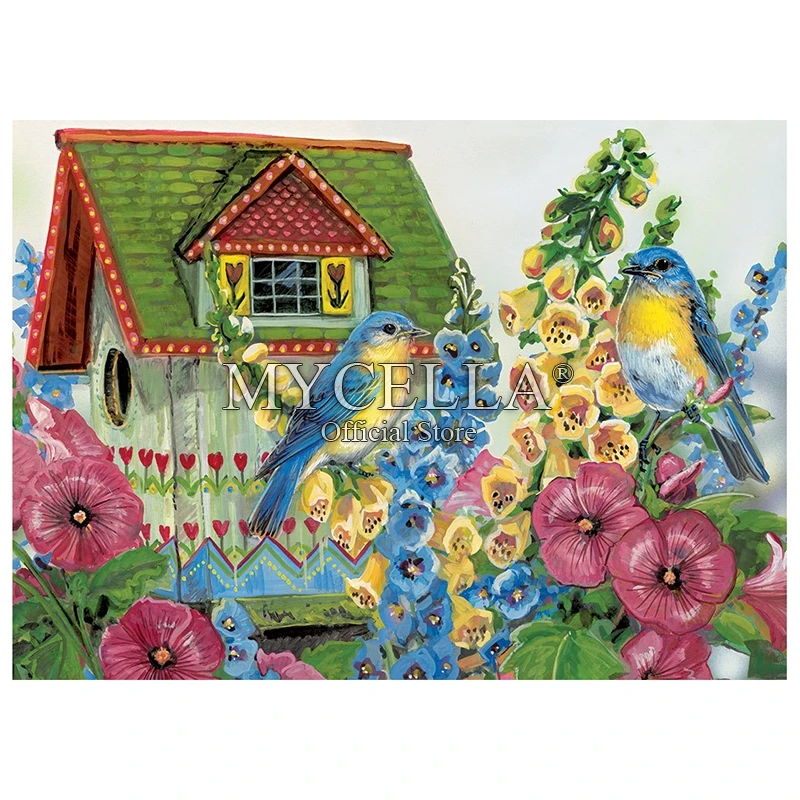 

Cartoon 5D DIY Diamond Painting Birds Flowers Birdhouse Crystal Embroidery Cross Stitch Needlework Full Diamond Mosaic Decor