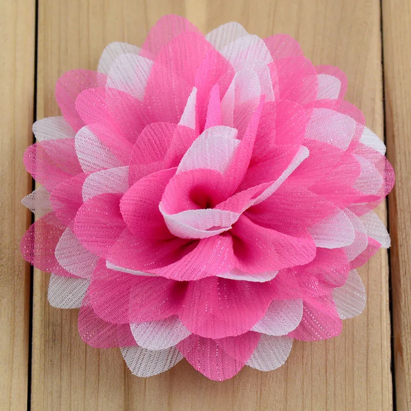 100 шт./лот 20 цветов Детские Многослойные блестящие шифоновые цветы 8 см для