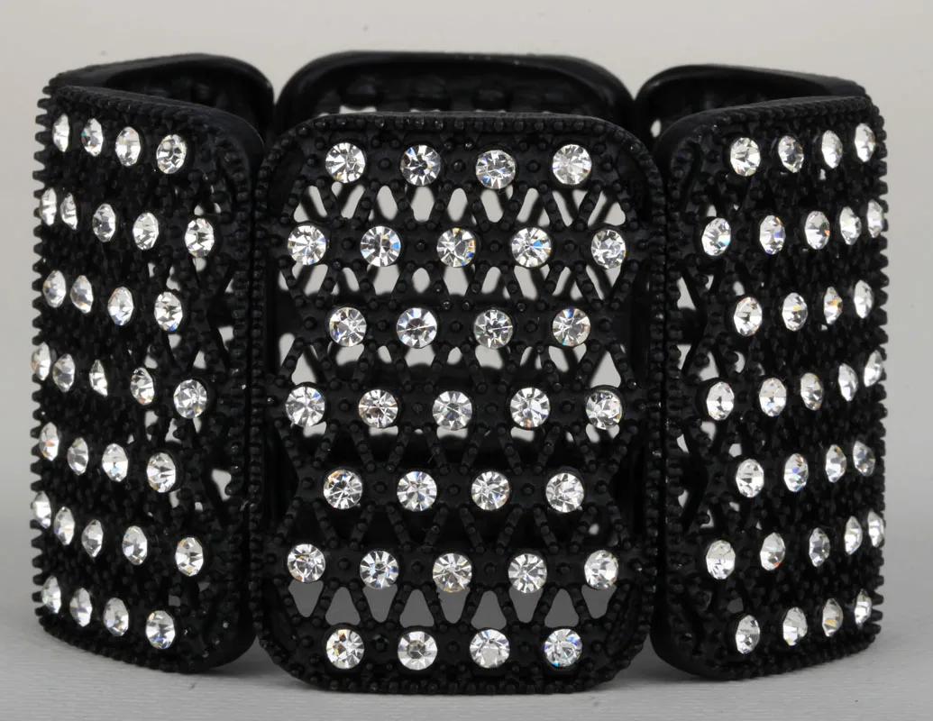 Черный стрейч браслет W Кристалл Ювелирные изделия Подарки для женщин D18 оптовая