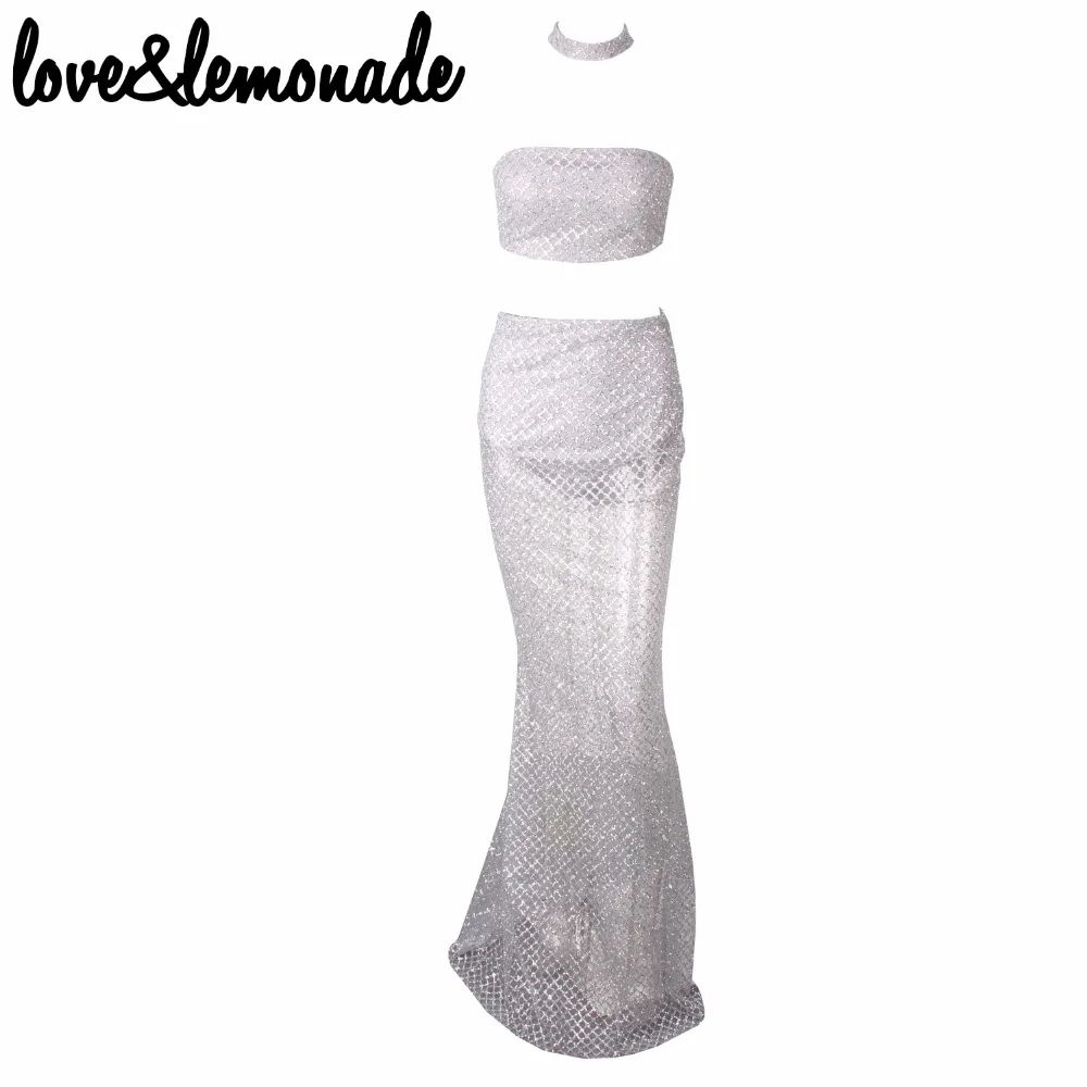 Женский костюм-двойка LOVE &amp LEMONADE серебристый костюм с блестками и модель TB 9812 |