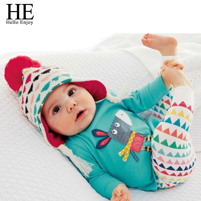 

HE Hello Enjoy Baby Clothing Sets Unisex Newborn Baby Boy clothes Spring Cartoon Long Sleeve Tops+Pants Girls Suits Kids 2018