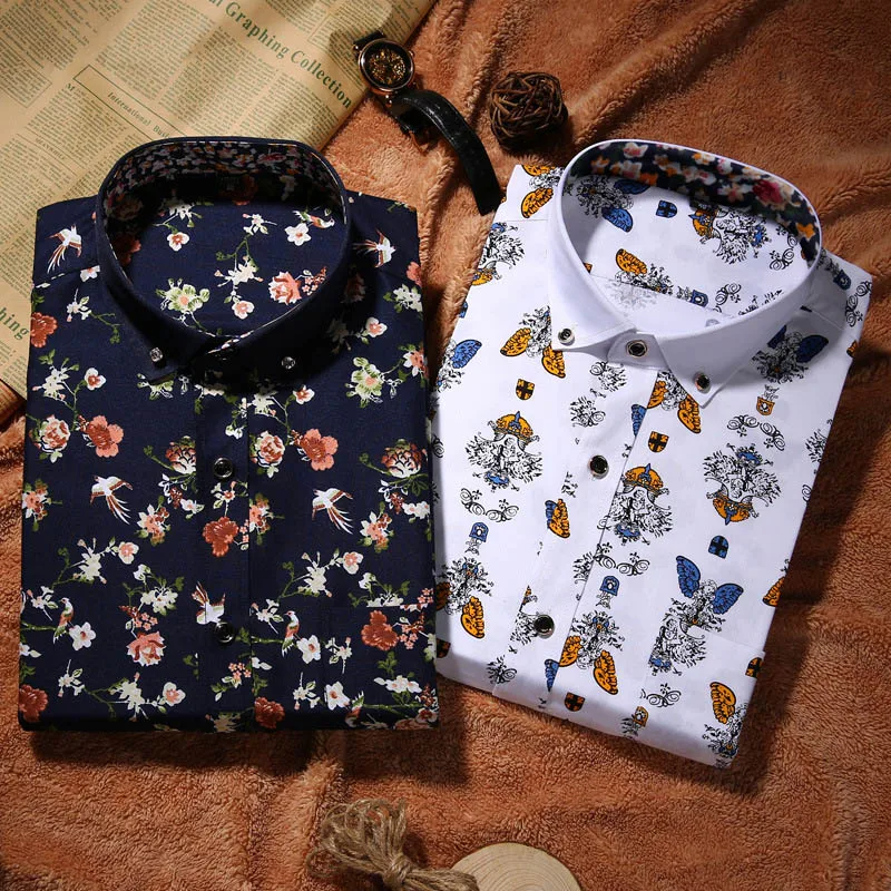AOWOFS Мужская Цветочная рубашка Китайский стиль цветы рубашки мужские с длинным
