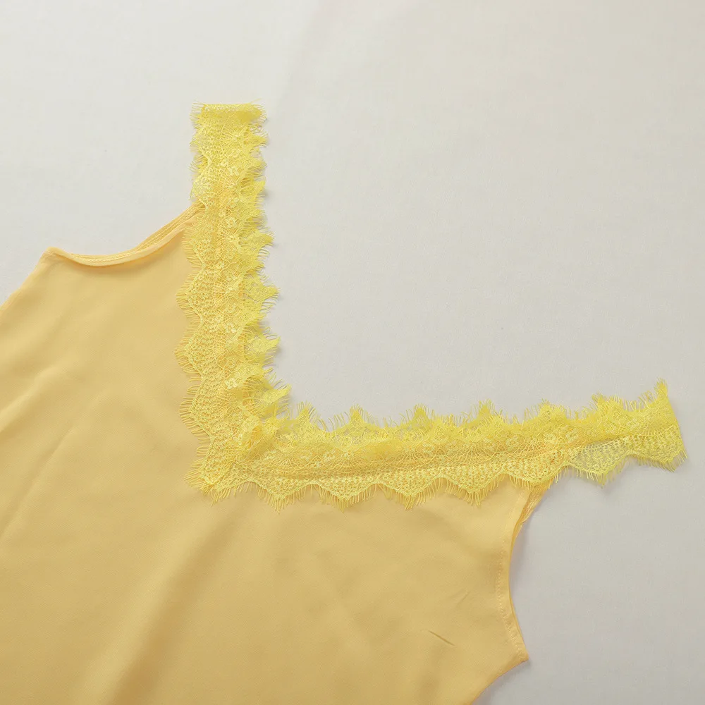 Летняя одежда сексуальные 4 цвета кружевные топы без рукавов глубокий v-образный