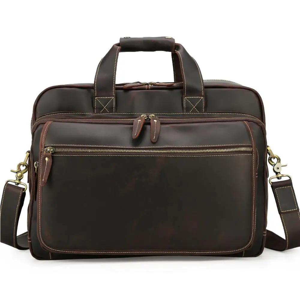 dark brown Tiding итальянская коровья кожа мужской деловой портфель подходит для 1" ноутбука большой емкости t Мужская t сумка через плечо сумка 1455 - Цвет: dark brown