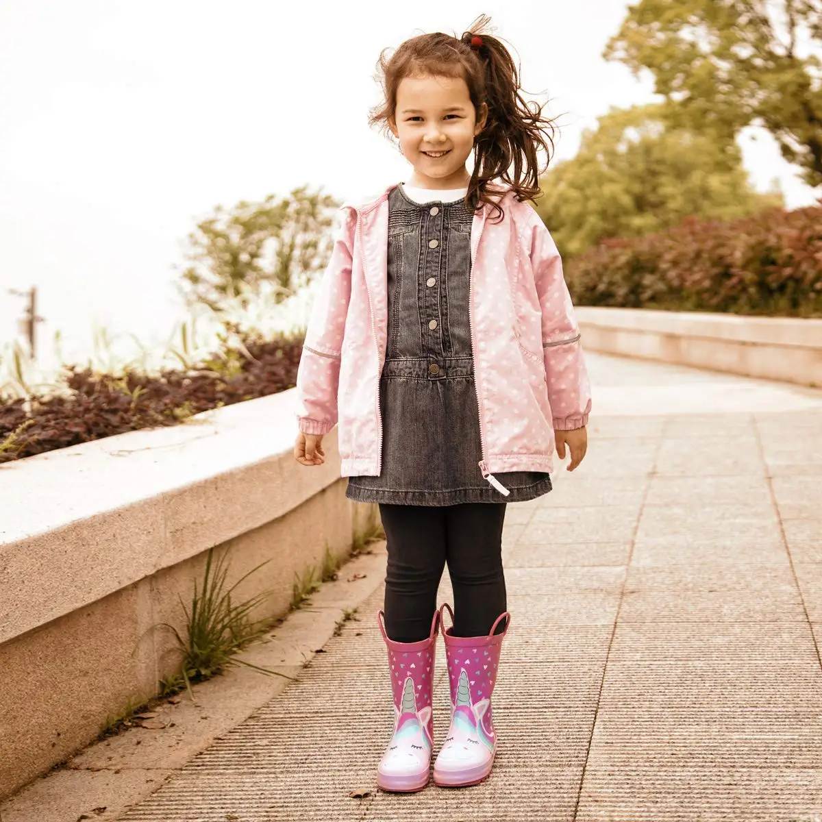 KomForme Kids Rain Boots Girl Pink Heart Unicorn Rubber Boots Waterproof Overshoes Water Shoes Rubber Shoes Kids Boots Girls