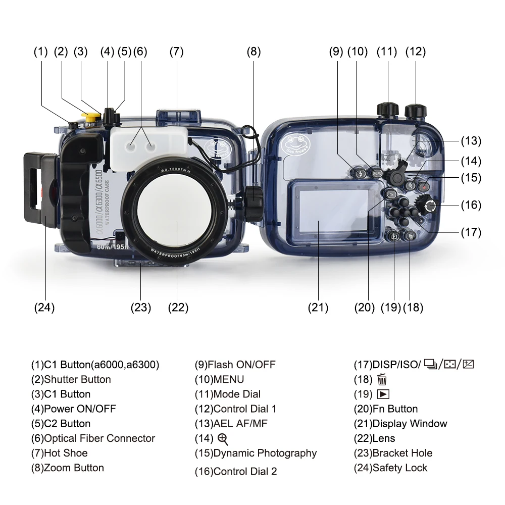 Водонепроницаемый чехол для подводной камеры Seafrogs 195FT/60M Sony A6500 A6300 A6000 с двойным