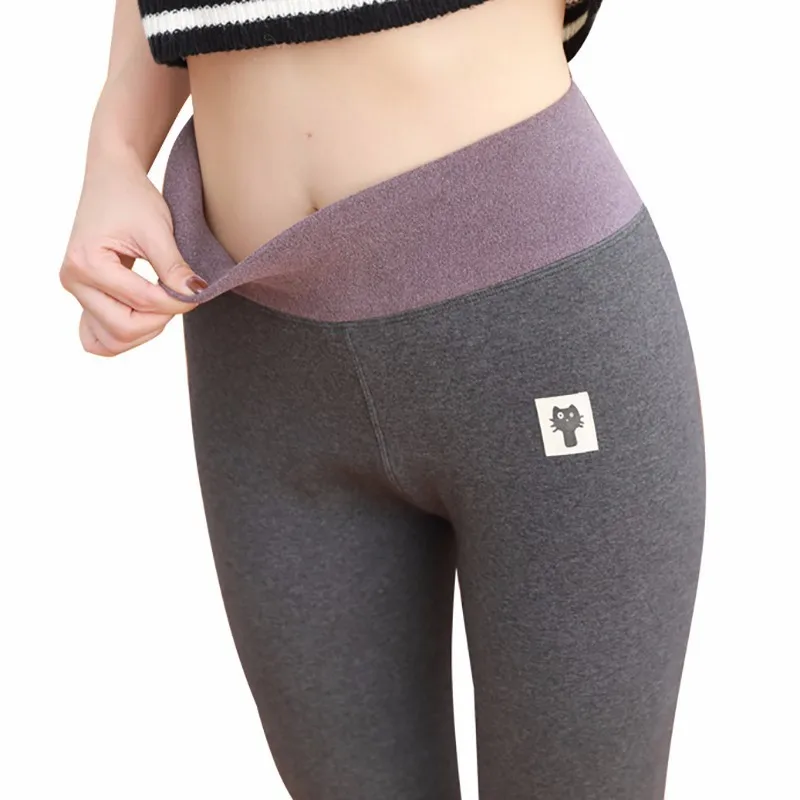 M-3XL Women Winter Cotton Leggings 2020 Hot Plus Size High Waist Cat Pattern Patchwork Warm Leggings Women 4 Color Casual Pants