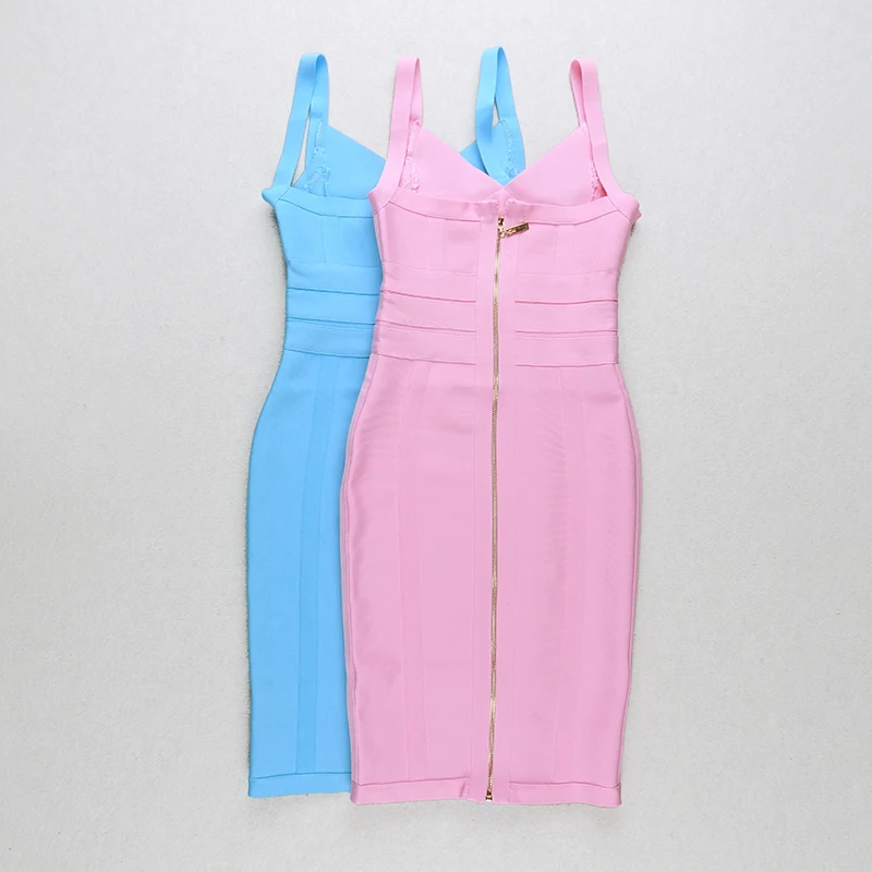 

2019 Women blue pink V-Neck spaghetti strap Bandage dress Vestidos Celebrity evening party bodycon dresses