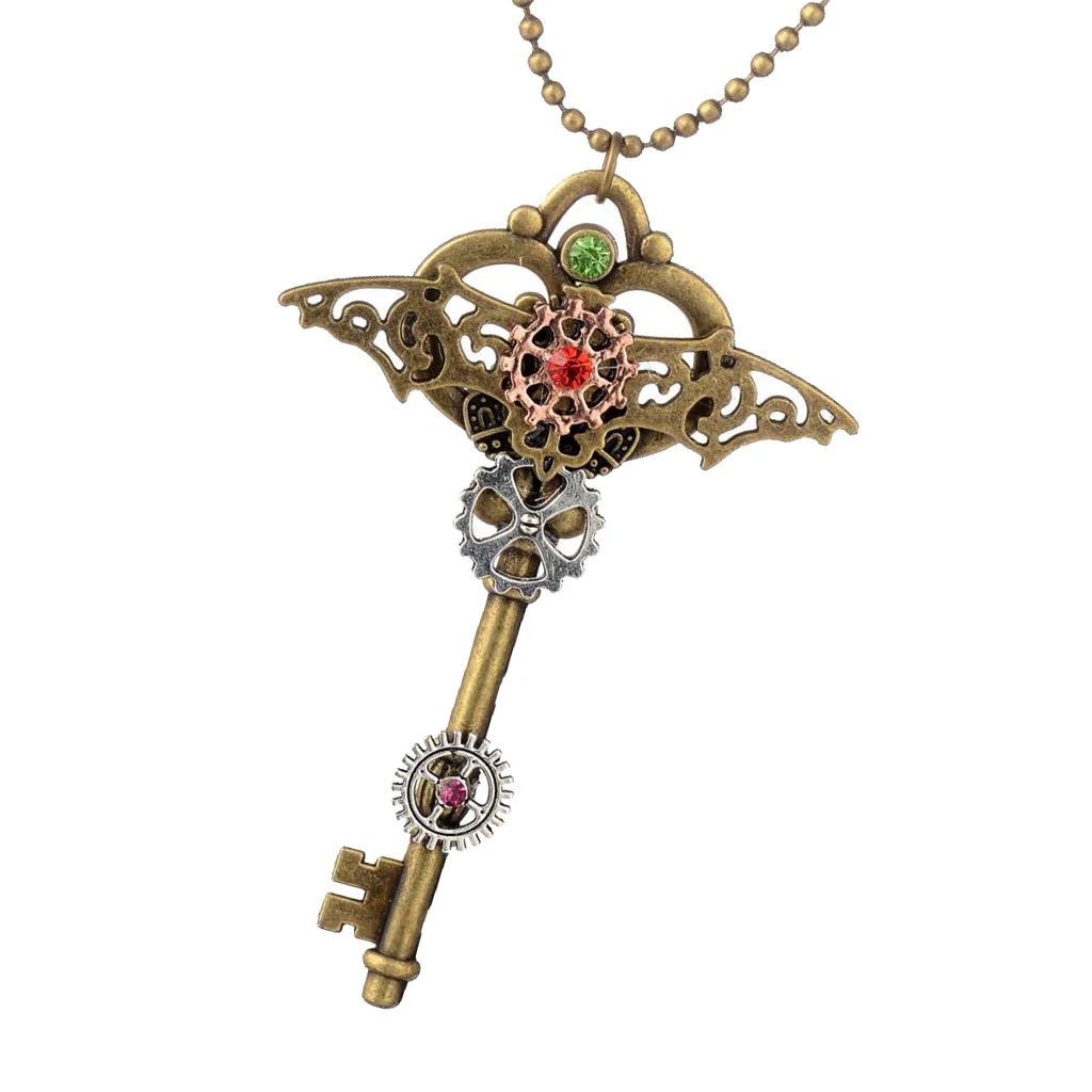 Punk Style Industrial Stage Steampunk Gear Key Bat Wing Pendant Fashion Skeleton Necklace Men Women Costume Jewelry | Украшения и