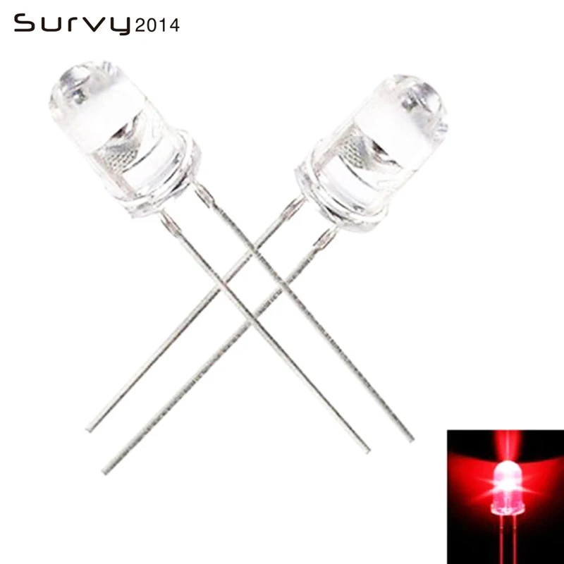 100PCS Red 50/100 шт 5 мм круглый синий/красный/зеленый/желтый/оранжевый длинные F5 светодиодный излучающие диоды для подавления переходных скачков напряжения Ясный "сделай сам" - Цвет: 100PCS Red