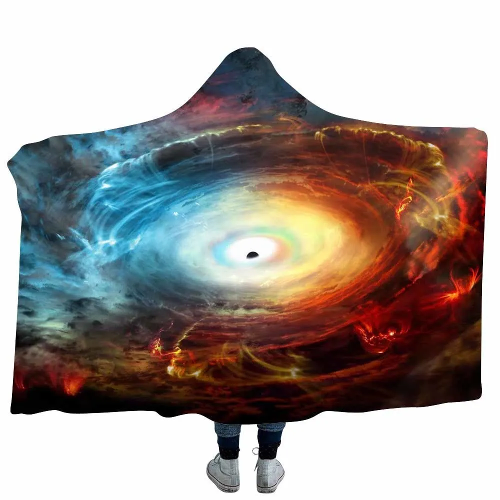 Теплое мягкое одеяло с капюшоном и принтом Вселенная Земля Коралловое Флисовое
