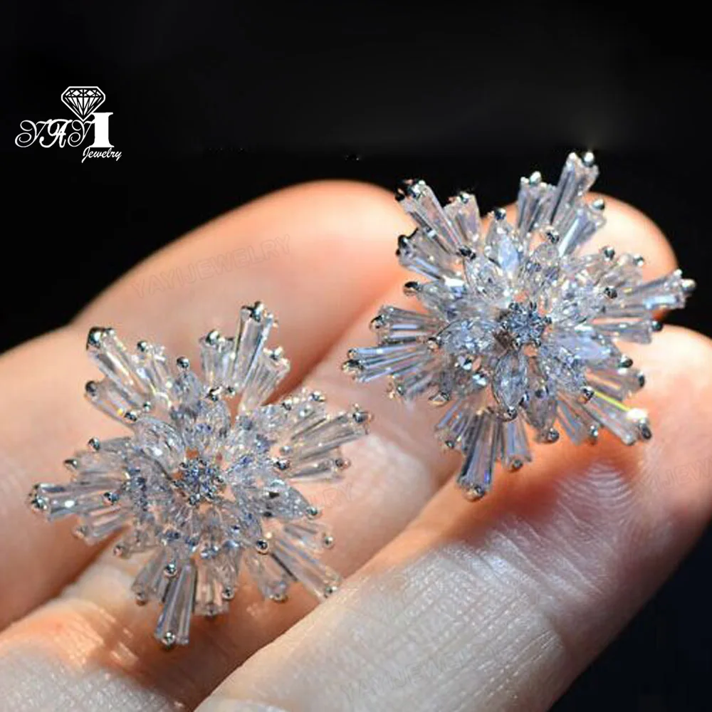 Ювелирные изделия YaYI Мода Принцесса 13CT серебро белый циркон Цвет длинные серьги