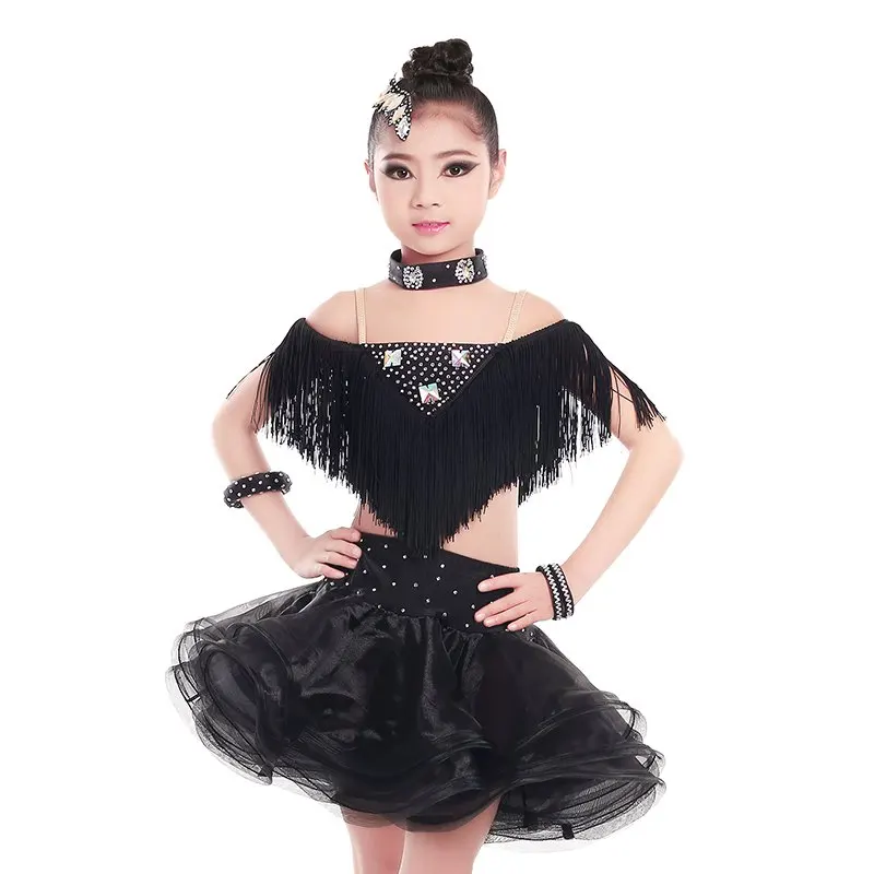 Discount Fringe Latin Dress Children Ballroom Dance Competition Dresses Sexy Cold Shoulder Girls Latino Wear | Тематическая одежда