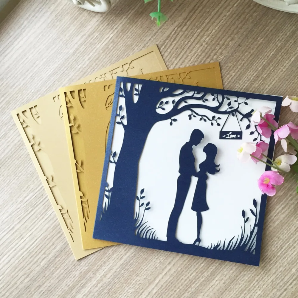 50 шт./лот открытки на день рождения подарочные карты лазерная резка Любовное