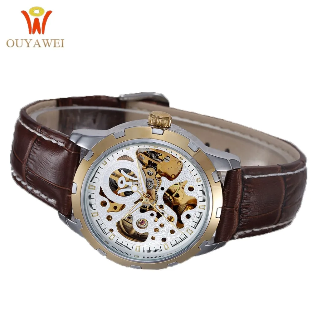 Мужские часы OUYAWEI из розового золота автоматические механические золотые