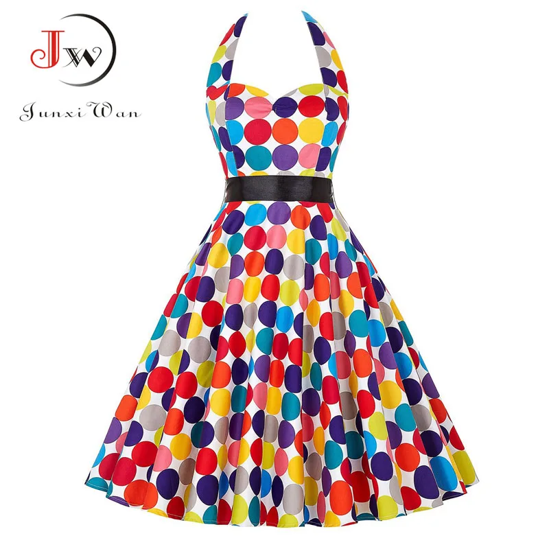 Летнее платье в горошек с бантом для женщин Ретро стиль Одри Хепберн RockabillyPinup