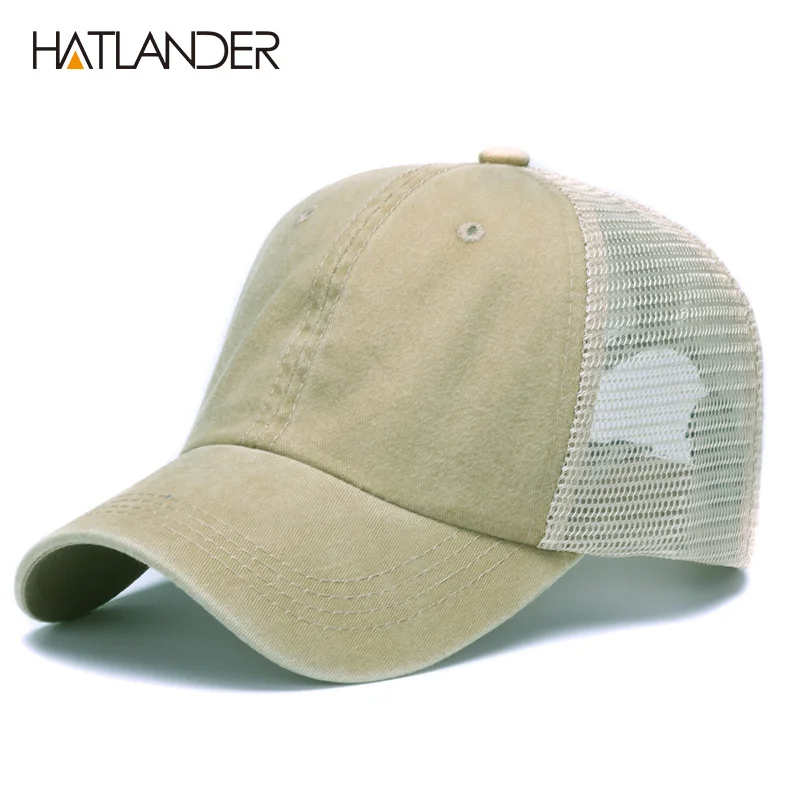 Khaki HATLANDER, повседневные однотонные бейсболки, сетчатая Кепка для грузовика, уличная летняя кепка от солнца, сетчатая Кепка gorras chapeau, регулируемая хлопковая кепка snapback - Цвет: Khaki