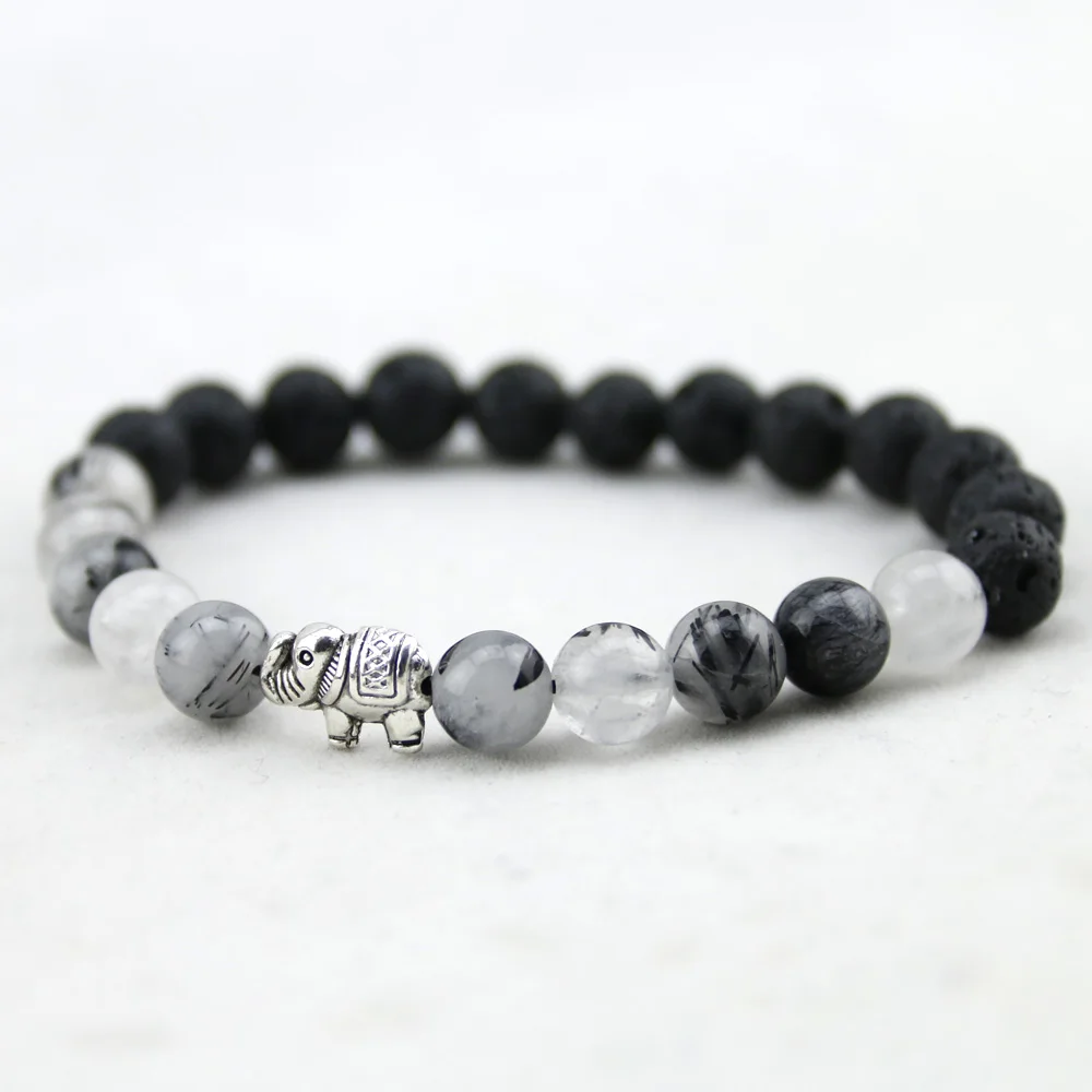 Высокое качество черная лава/натуральный кристалл камень бисерный браслет слон