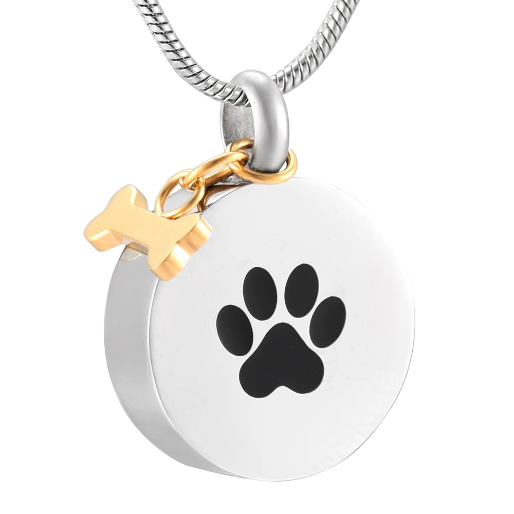 

Engrave Round Paw Print Gold Bone Cremation Pendant Necklace Jewelry Urn- Dogs, Cats, Pets Memorial IJD9922