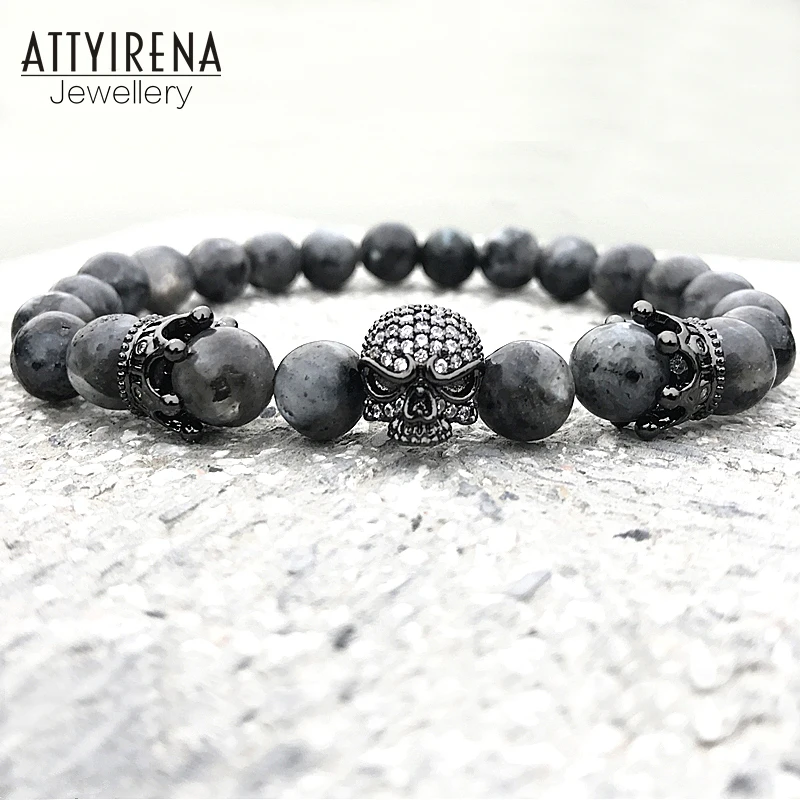 Мужские браслеты с подвесками в виде черепа фианитами диаметром 8 мм бусины из