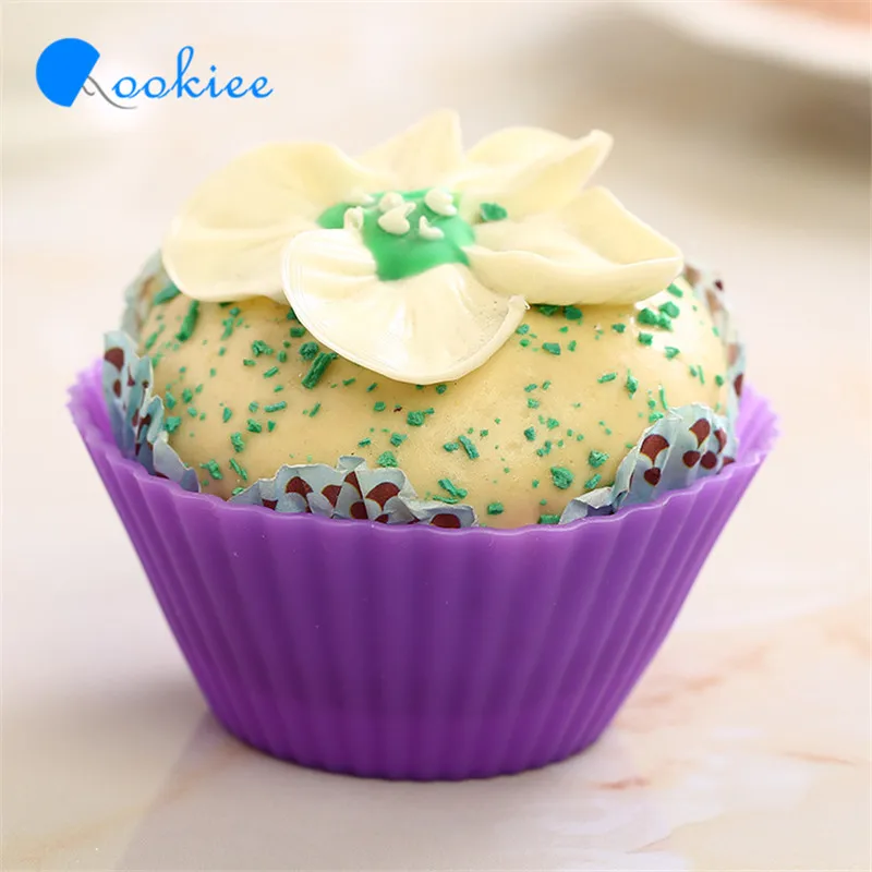 Qookie12pcs Кекс Маффин Плесень Круглый Форма Красочные Силиконовые Muffin случаи торт