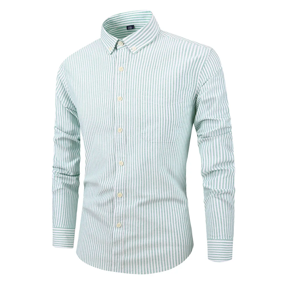 Мужские рубашки в синюю полоску с длинным рукавом, Smart casual Oxford, хлопок, рубашка с карманом для мужчин, большие размеры, офисная деловая блуза 4XL