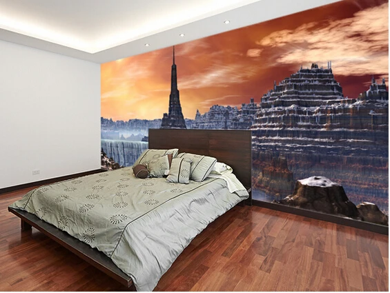 Custom landscape wallpaper. Alien Fortress overlooking Waterfall for living room bedroom kitchen wall waterproof PVC wallpaper |