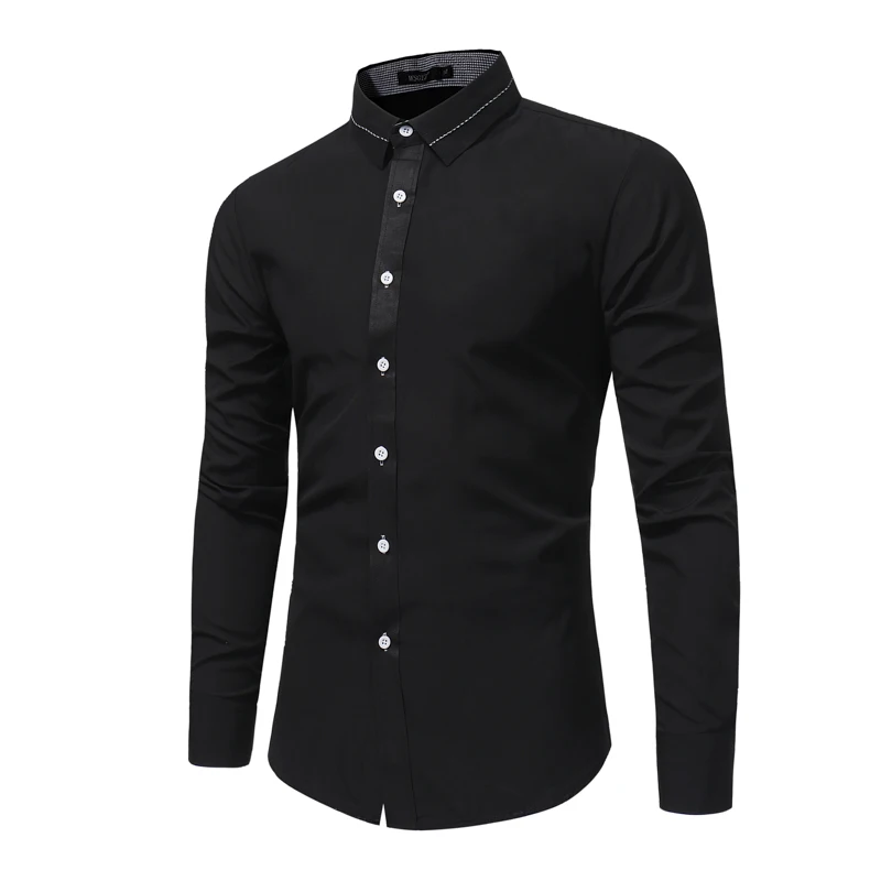 Brand 2018 Fashion Male Shirt Long-Sleeves Tops Solid Color High Quality Mens Dress Shirts Slim Men | Мужская одежда