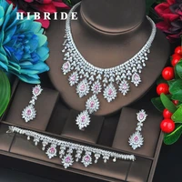 hibride luxury brilliant pink cubic zirconia big jewelry sets for women wedding accessories fashion jewelry gifts n 719