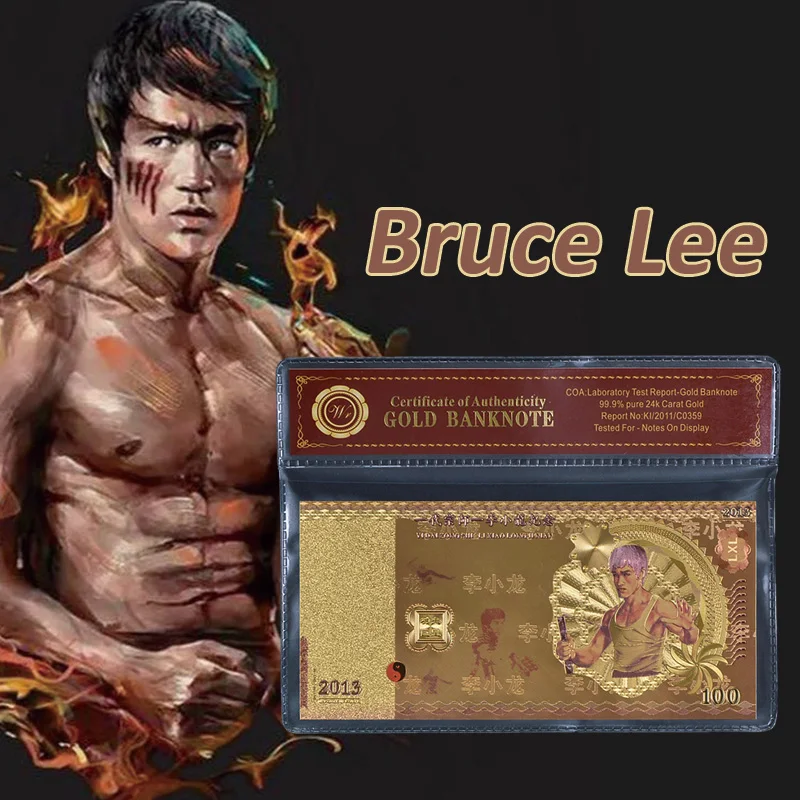 Банкнота из золотой фольги Value Collection Bruce Lee 100 Fancy цветная Банкнота с оправой COA