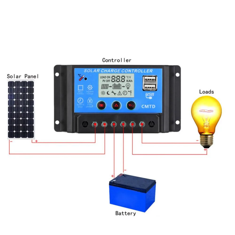 Новейший ЖК контроллер солнечного зарядного устройства 10А 12В/24В автоматический