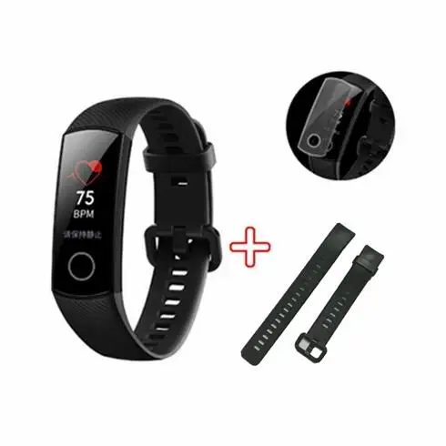 add black strap film Смарт-браслет huawei Honor Band 4 Amoled, цветной сенсорный экран 0,95 дюйма, для плавания, для обнаружения пульса и сна - Цвет: add black strap film