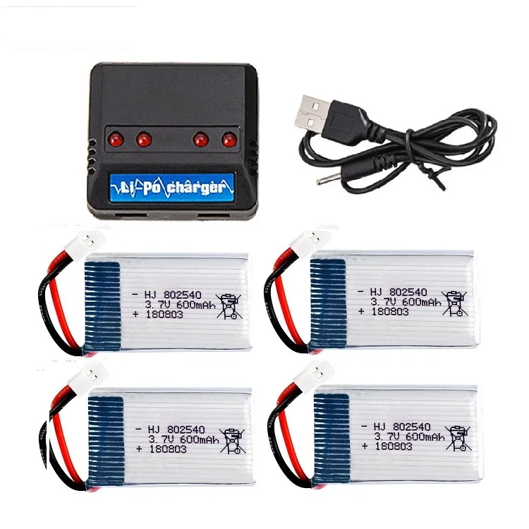 

3.7V 600mAh 25C Li-po Battery 4 in 1 Charger for X5C X5SW RC Drone Quadcopter Aircraft UAV Spare Part Accessories